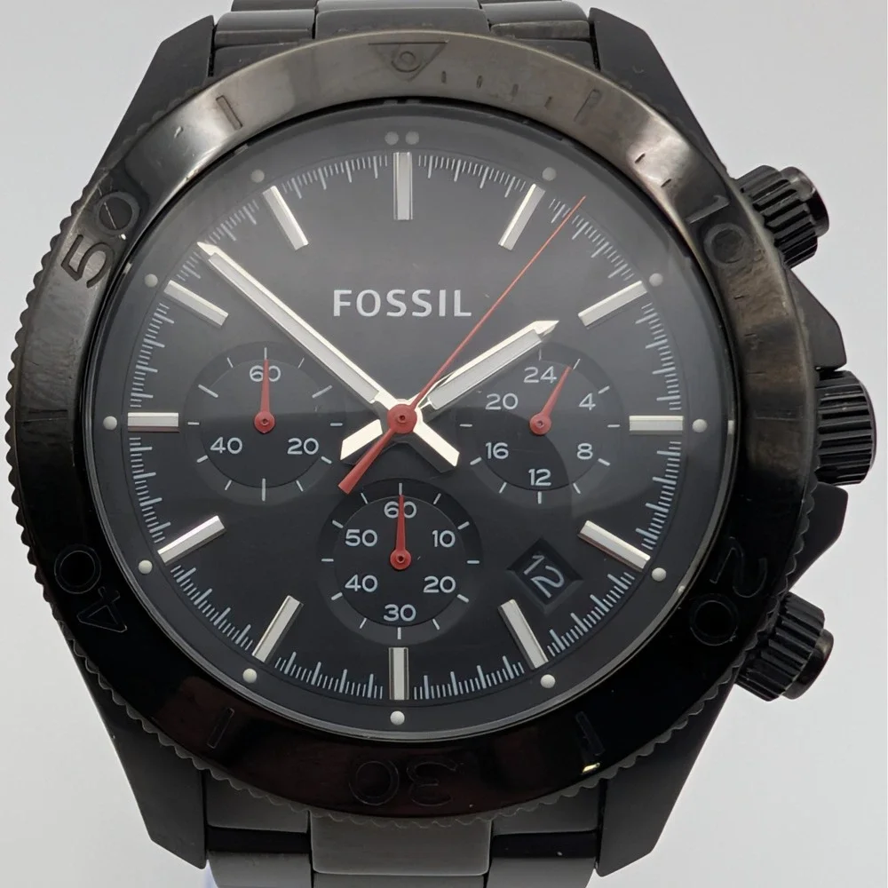 Fossil‎ CH2863 Black Chronograph Watch 44mm Date Steel Bracelet